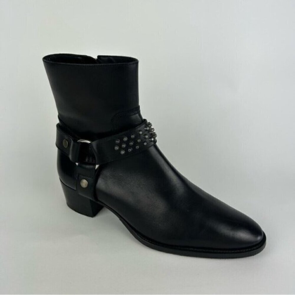 Saint Laurent Studded Black Leather Wyatt Boot Size 39 - Picture 7 of 13